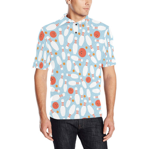 Bowling ball bowling pins blue blackground Men's All Over Print Polo Shirt