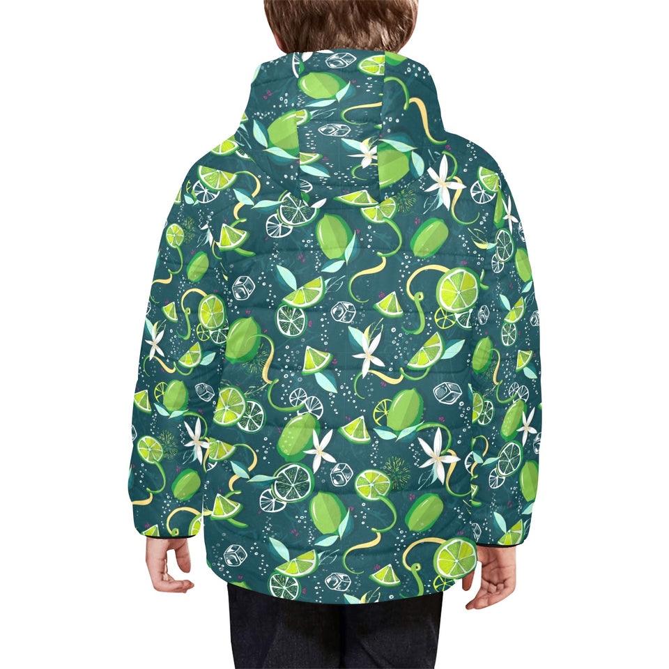 Lime ice flower pattern Kids' Boys' Girls' Padded Hooded Jacket