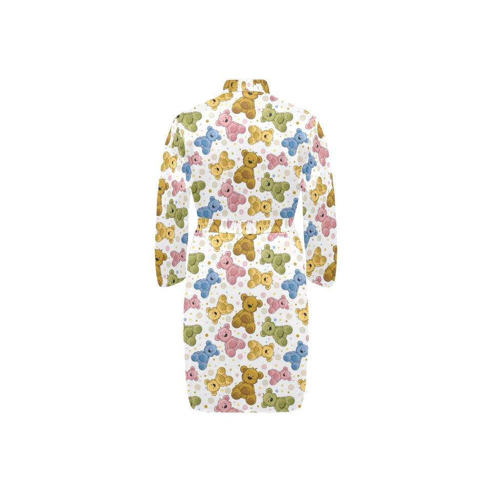 Teddy Bear Pattern Print Design 01 Men's Long Sleeve Belted Night Robe