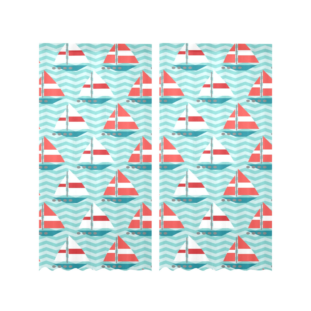 Red White sailboat wave background Gauze Curtain