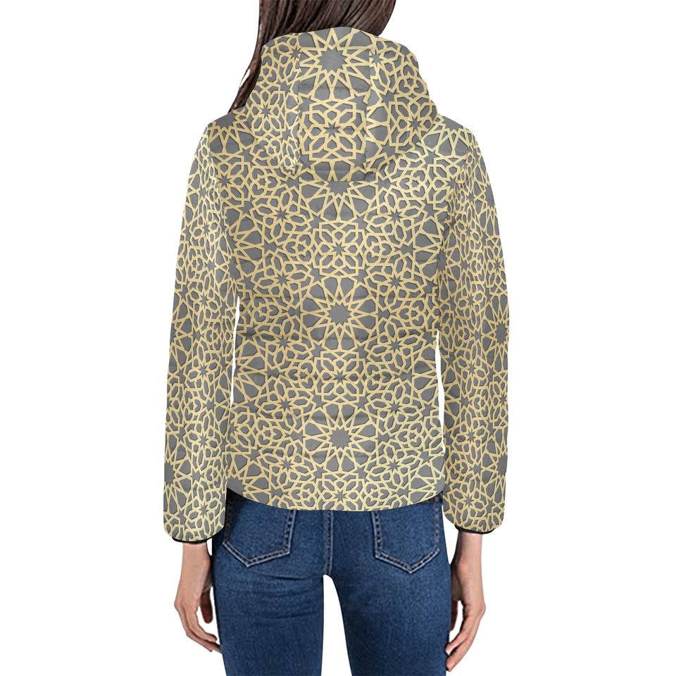 arabic star gold pattern Women's Padded Hooded Jacket
