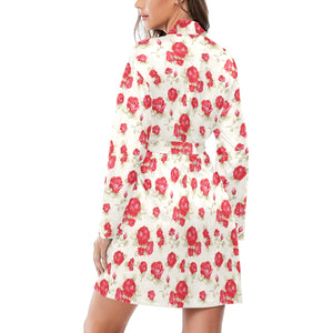 Rose Pattern Print Design 01 Women's Long Sleeve Belted Night Robe