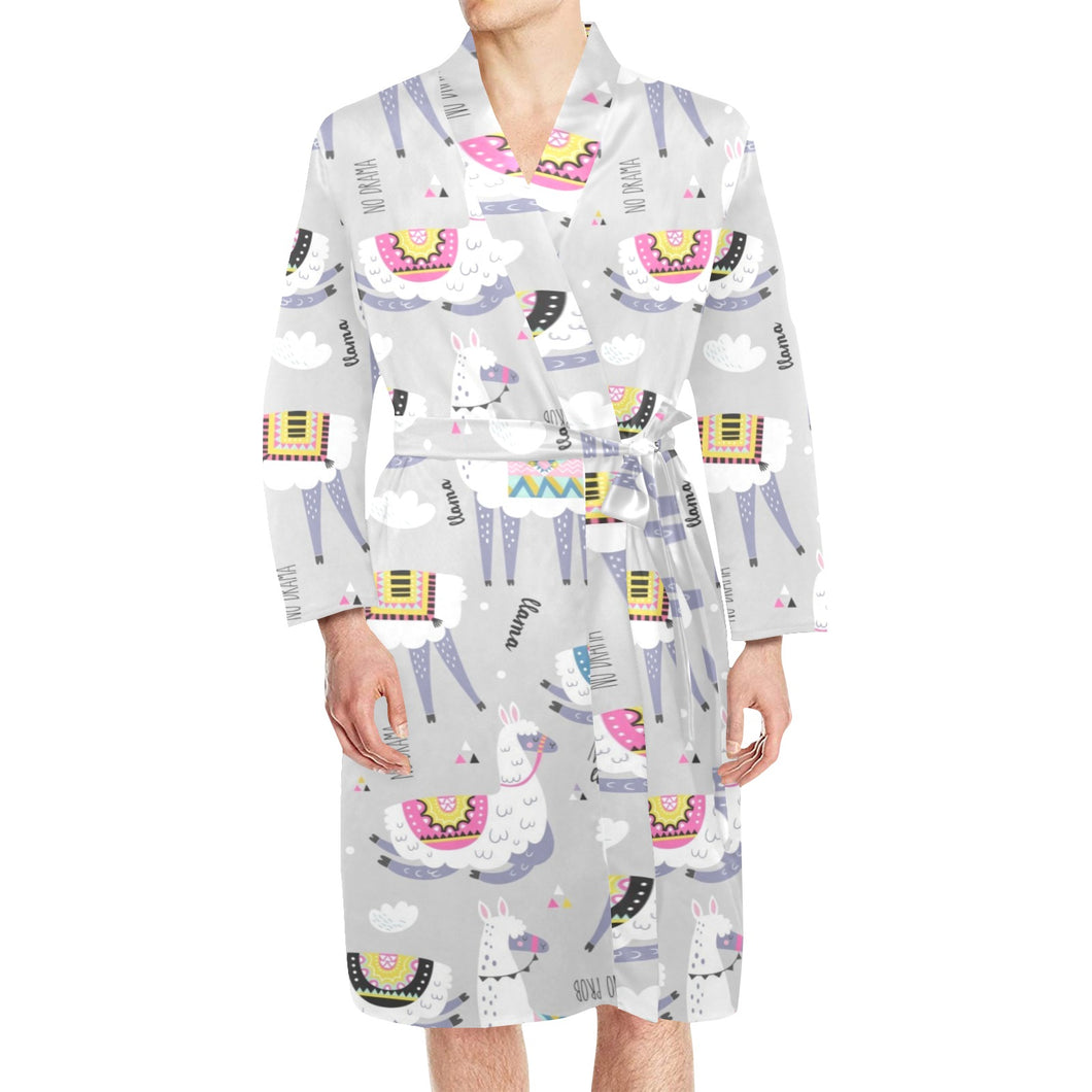 Cute Llama Alpaca pattern Men's Long Sleeve Belted Night Robe