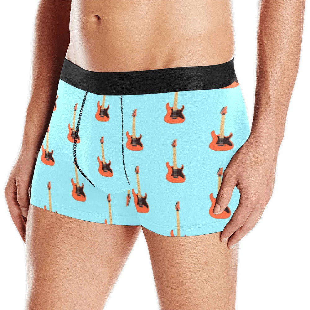 electric guitar pattern light blue background Men's All Over Print Boxer Briefs Men's Underwear