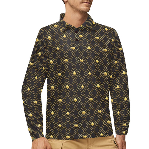 Casino Cards Suits Pattern Print Design 01 Men's Long Sleeve Polo Shirt