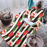 red and white tulips pattern Blanket Robe with Sleeves