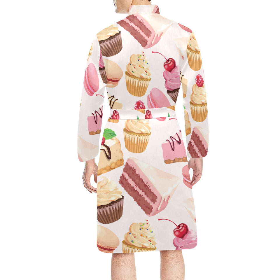 Cake cupcake sweets pattern Men's Long Sleeve Belted Night Robe