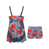 Koi Fish Carp Fishs hand drawn japanese art Chest Sexy Pleated Two Piece Swim Dress