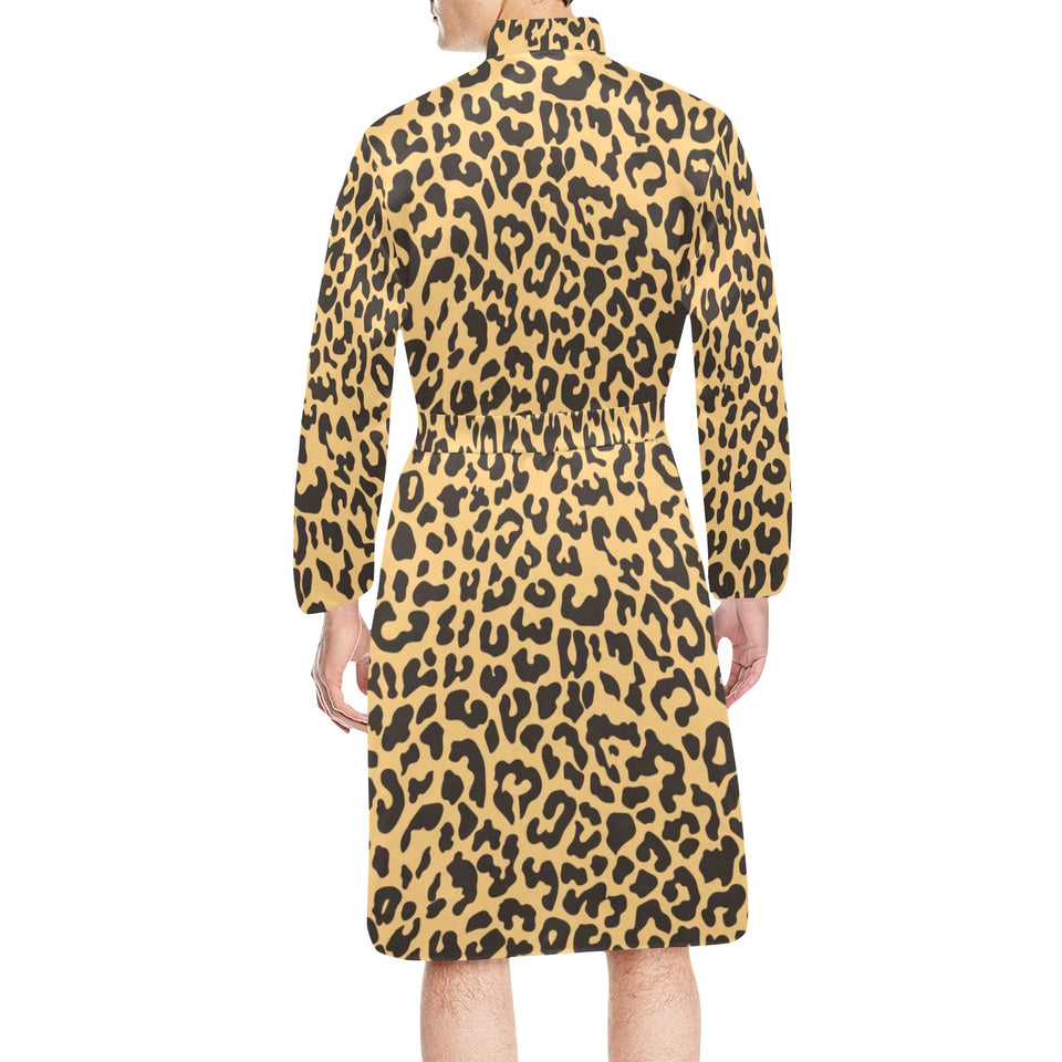 Leopard skin print Men's Long Sleeve Belted Night Robe