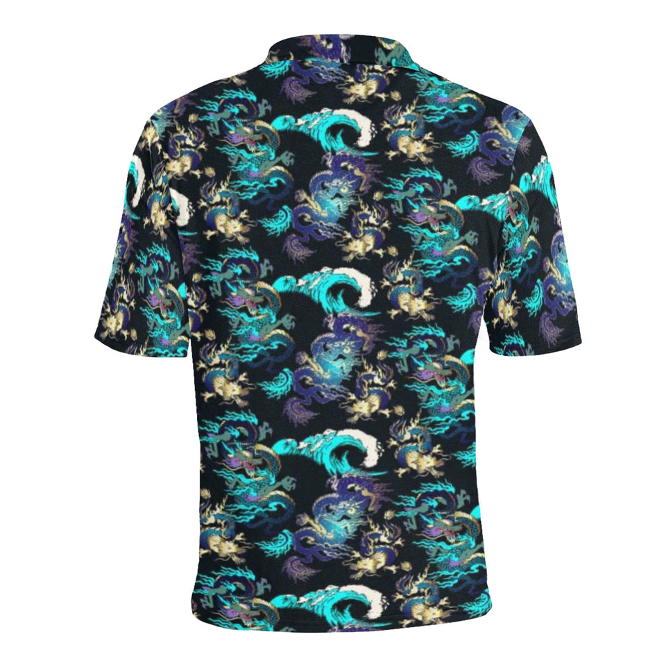 Dragon sea wave pattern Men's All Over Print Polo Shirt