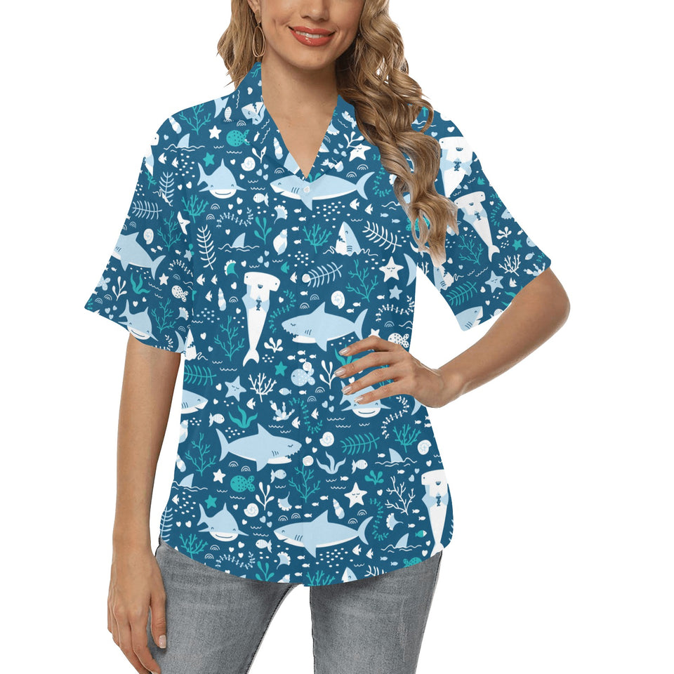 Cute shark pattern Women's All Over Print Hawaiian Shirt