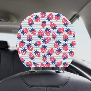 Strawberry pattern blue lines background Car Headrest Cover