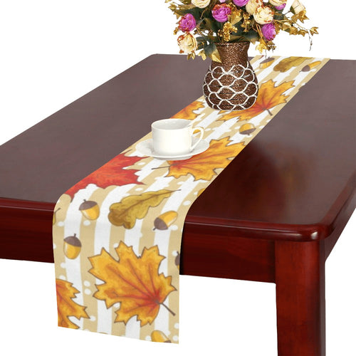 Maple leaf oak leaf acorns beige striped backgroun Table Runner