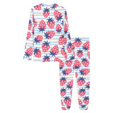 Strawberry pattern blue lines background Women's All Over Print Pajama Set