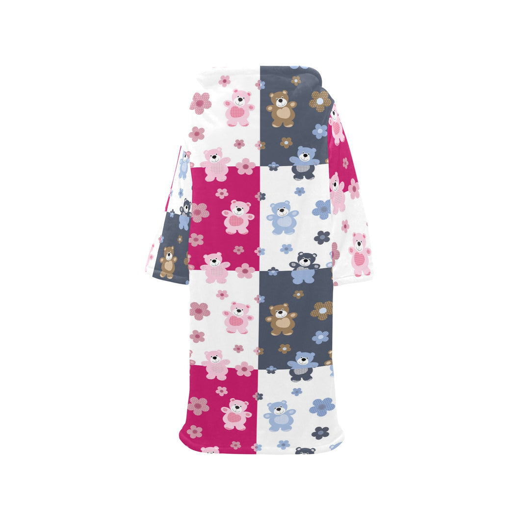 Teddy Bear Pattern Print Design 03 Blanket Robe with Sleeves