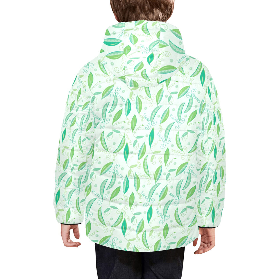 Green Peas Pattern Print Design 01 Kids' Boys' Girls' Padded Hooded Jacket