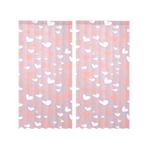 coral white heart pattern Gauze Curtain