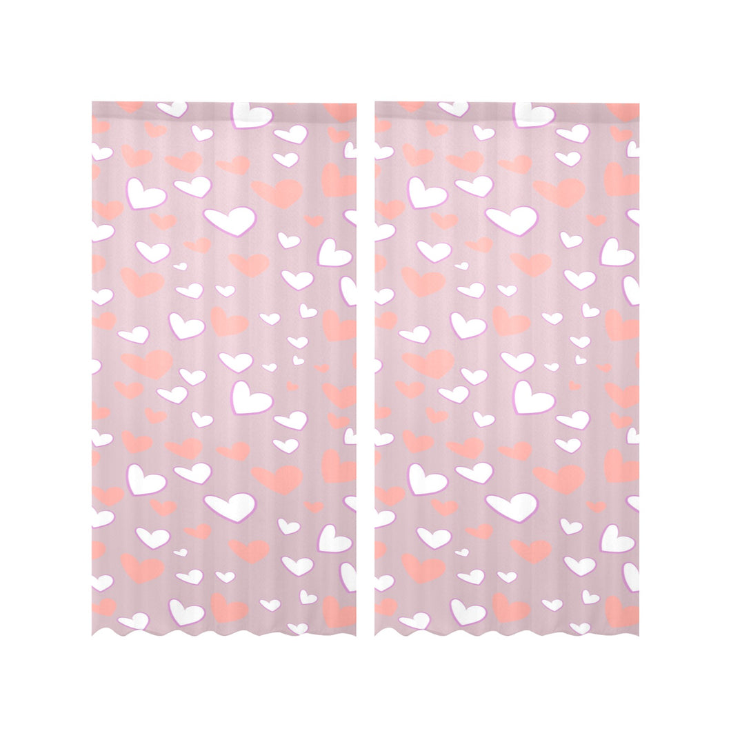 coral white heart pattern Gauze Curtain