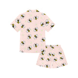 Cute bee flower pattern pink background Kids' Boys' Girls' V-Neck Short Pajama Set