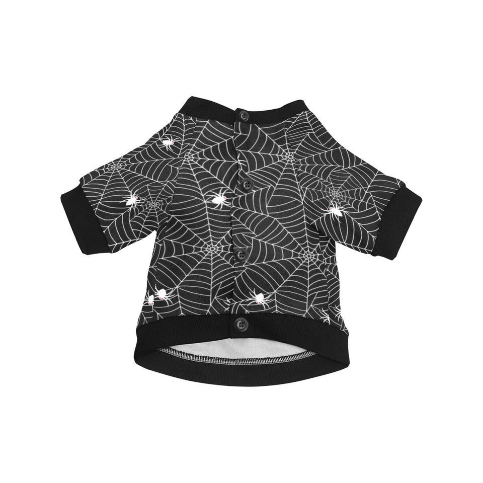 Spider web design pattern Black background white c All Over Print Pet Dog Round Neck Fuzzy Shirt