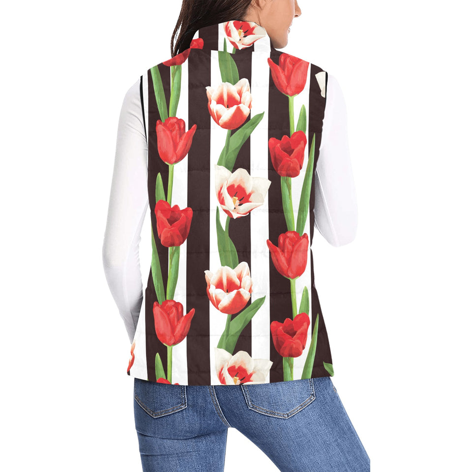 red and white tulips pattern Women's Padded Vest