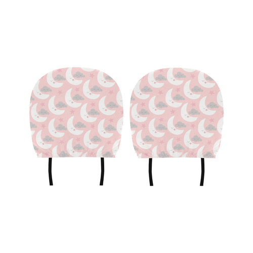Cute moon cloud star pattern pink dot background Car Headrest Cover