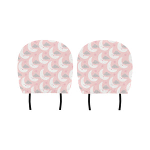 Cute moon cloud star pattern pink dot background Car Headrest Cover