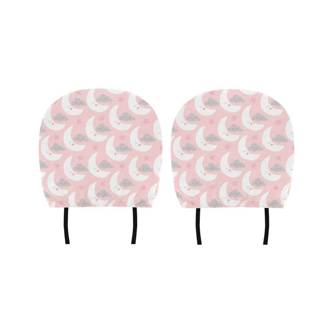 Cute moon cloud star pattern pink dot background Car Headrest Cover