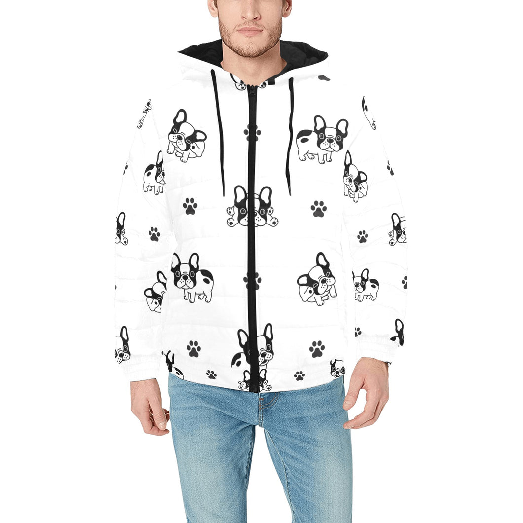 Cute french bulldog paw pattern Men's Padded Hooded Jacket