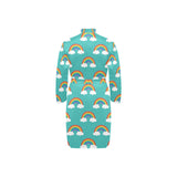 Rainbow pattern green background Men's Long Sleeve Belted Night Robe