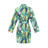 Colorful parrot exotic flower leaves Women's Long Sleeve Belted Night Robe