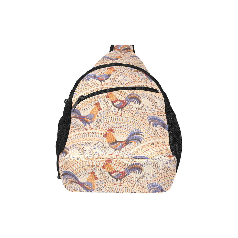 Cute rooster chicken cock floral ornament backgrou All Over Print Chest Bag