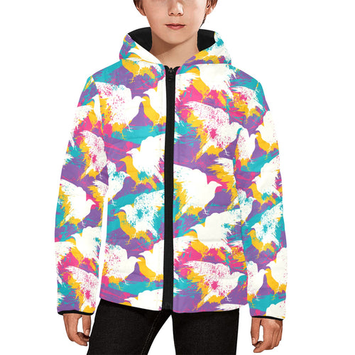 Colorful crow illustration pattern Kids' Boys' Girls' Padded Hooded Jacket