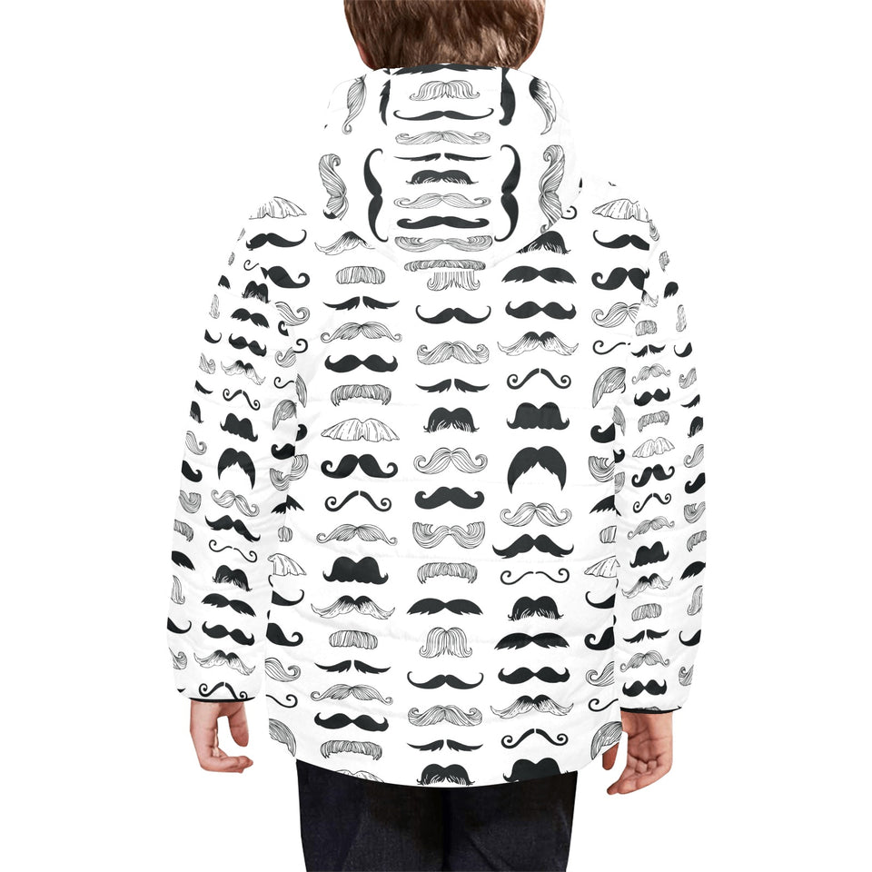 Mustache Beard Pattern Print Design 04 Kids' Boys' Girls' Padded Hooded Jacket