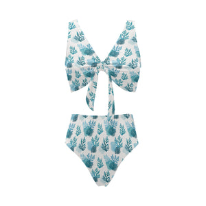 Coral Reef Pattern Print Design 04 Chest Bowknot High Waisted Bikini Swimsuit