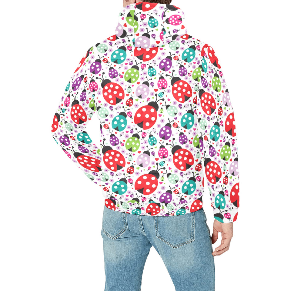 Ladybug Pattern Print Design 03 Men's Padded Hooded Jacket