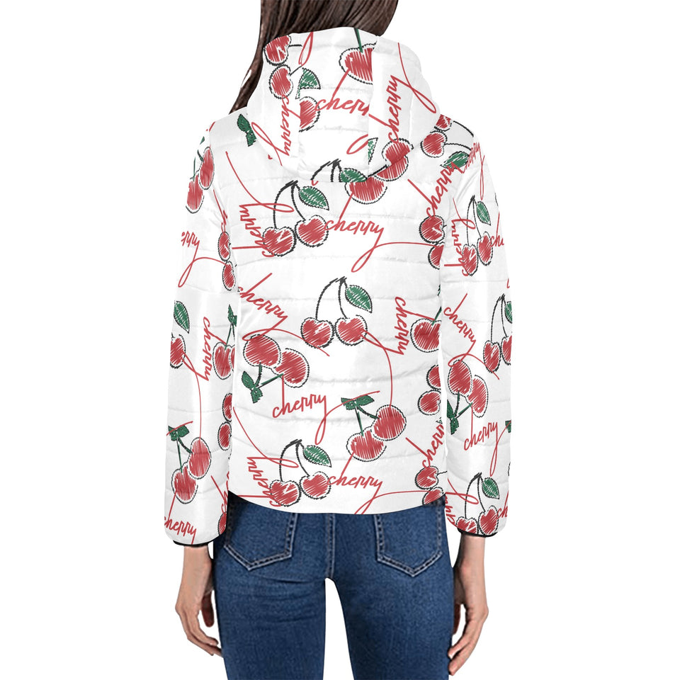 Hand drawn cherry pattern Women's Padded Hooded Jacket