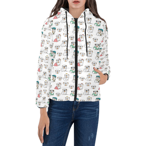 English Bulldog Pattern Print Design 03 Women's Padded Hooded Jacket