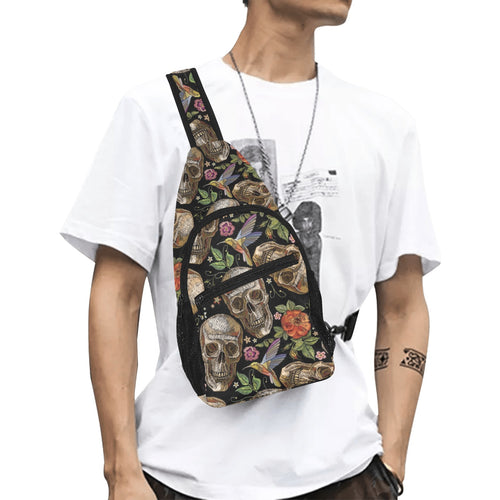 Skull rose humming bird flower pattern All Over Print Chest Bag