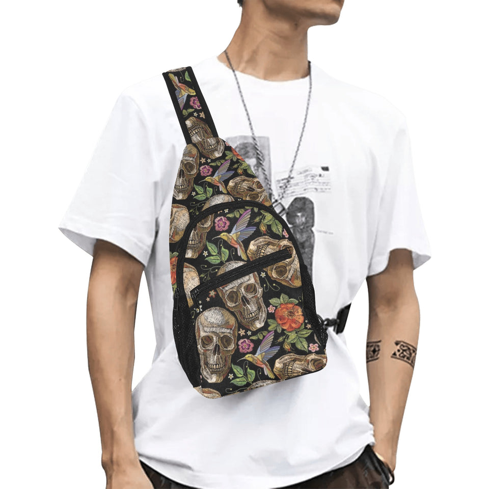 Skull rose humming bird flower pattern All Over Print Chest Bag