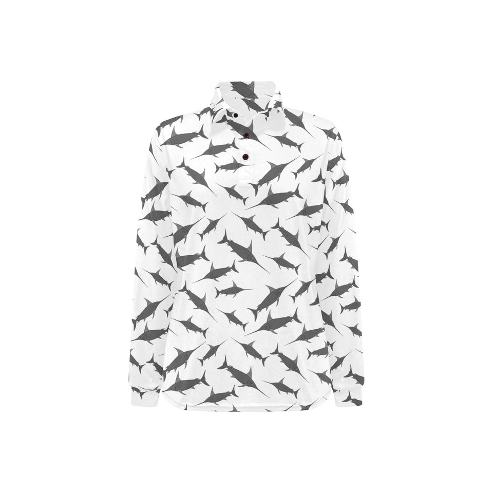 Swordfish Pattern Print Design 04 Women's Long Sleeve Polo Shirt