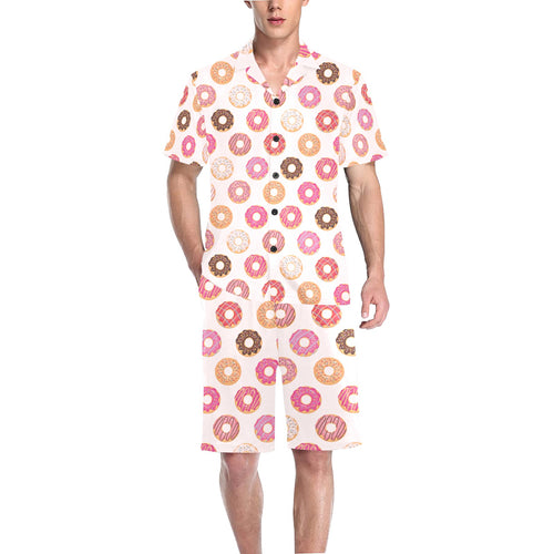 Colorful donut pattern Men's V-Neck Short Pajama Set
