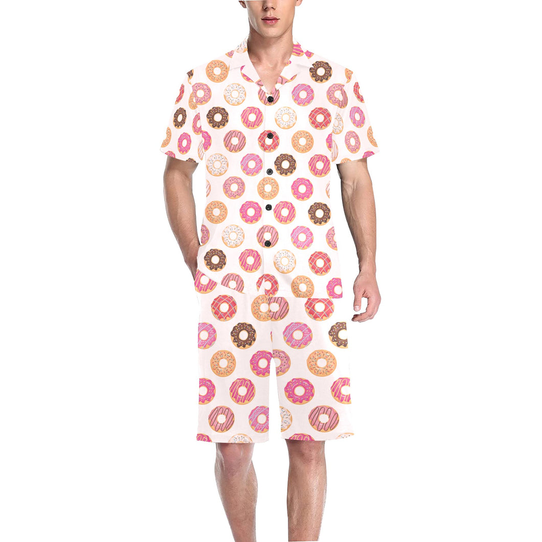 Colorful donut pattern Men's V-Neck Short Pajama Set