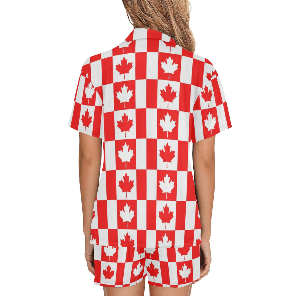 Canada Pattern Print Design 05 Women's V-Neck Short Pajama Set