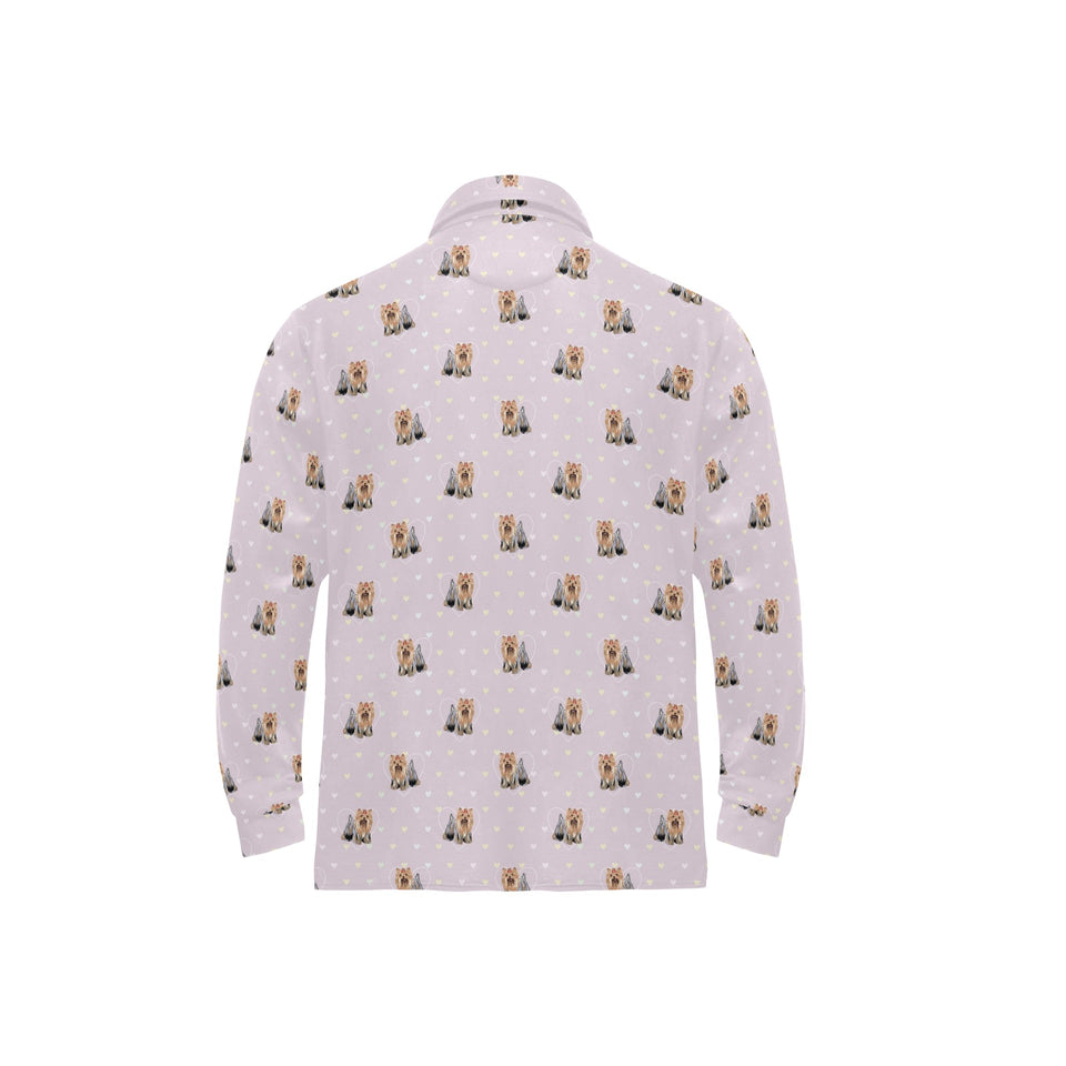 Yorkshire Terrier Pattern Print Design 02 Men's Long Sleeve Polo Shirt