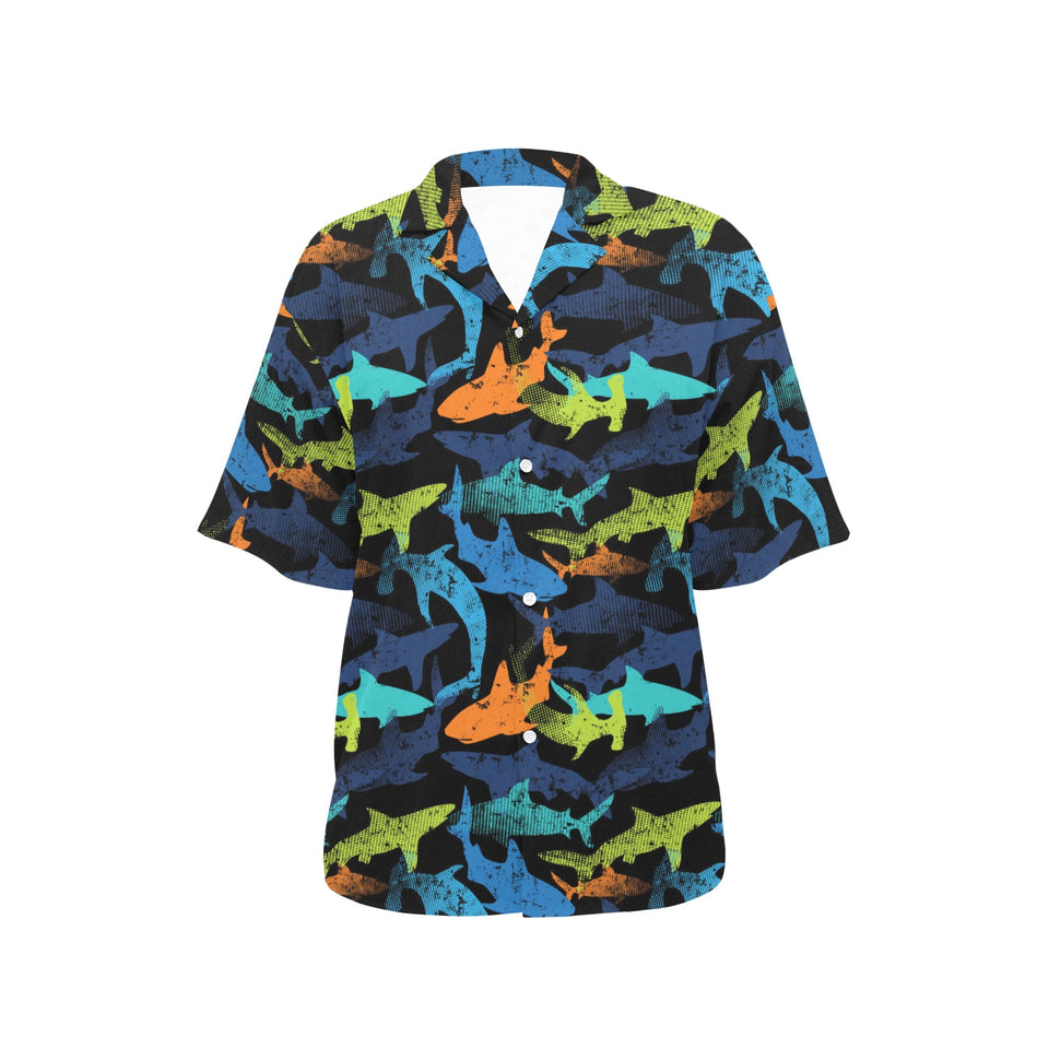 Colorful shark Women's All Over Print Hawaiian Shirt