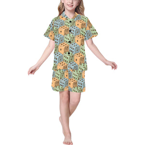 Dice Pattern Print Design 05 Kids' Boys' Girls' V-Neck Short Pajama Set