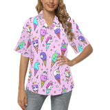 Cute ice cream cone animal pattern Women's All Over Print Hawaiian Shirt
