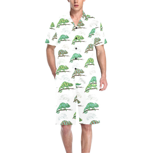 Chameleon lizard pattern Men's V-Neck Short Pajama Set