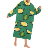 Durian pattern green background Blanket Robe with Sleeves